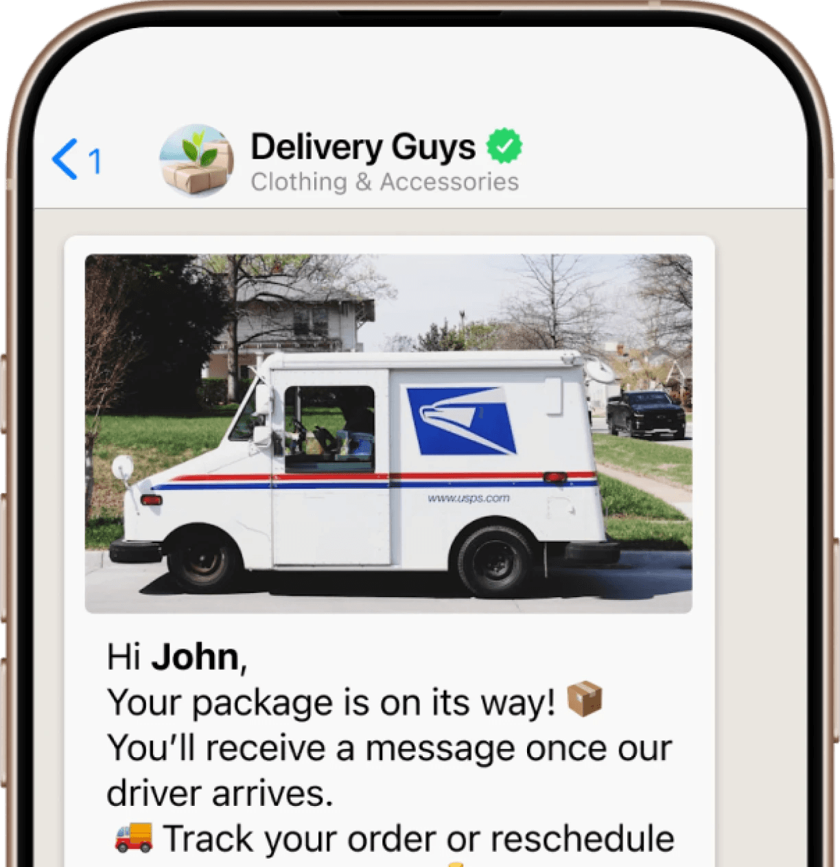 Phone screen with use case example of  WhatsApp live updates for deliveries