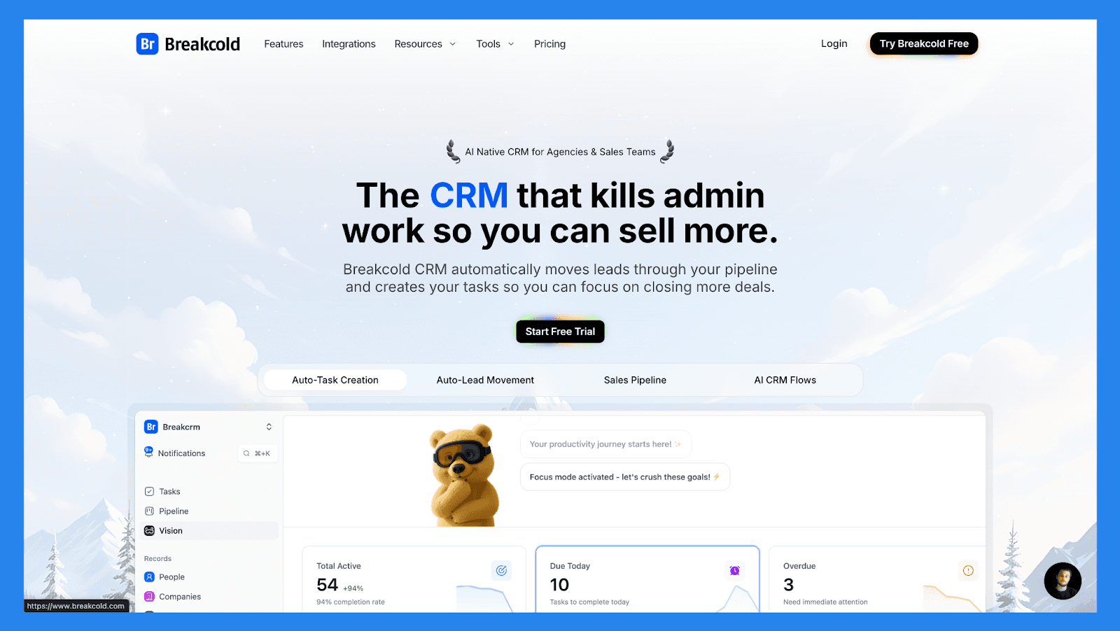 Breakcold – Best For Sales-Focused CRM With  AI-Native Features