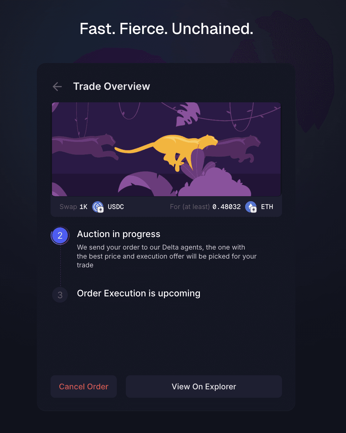 Submitted orders go through an auction to ensure the user is getting the best price