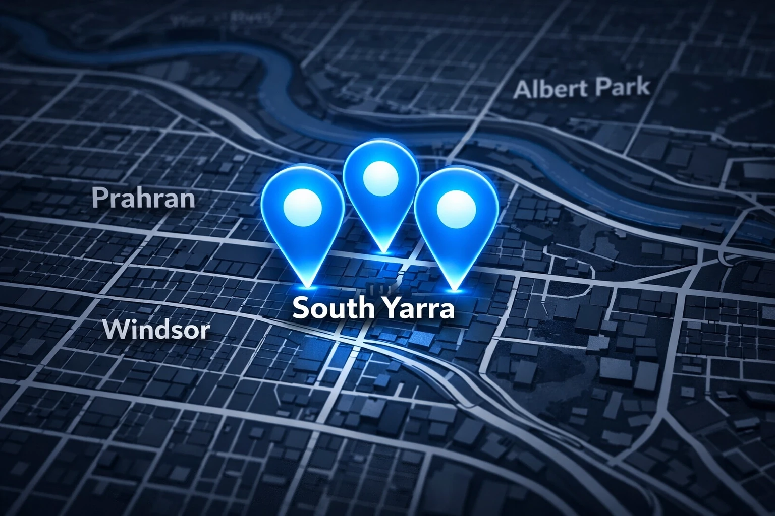 Google Maps Local 3-Pack showing three South Yarra law firms dominating near me searches