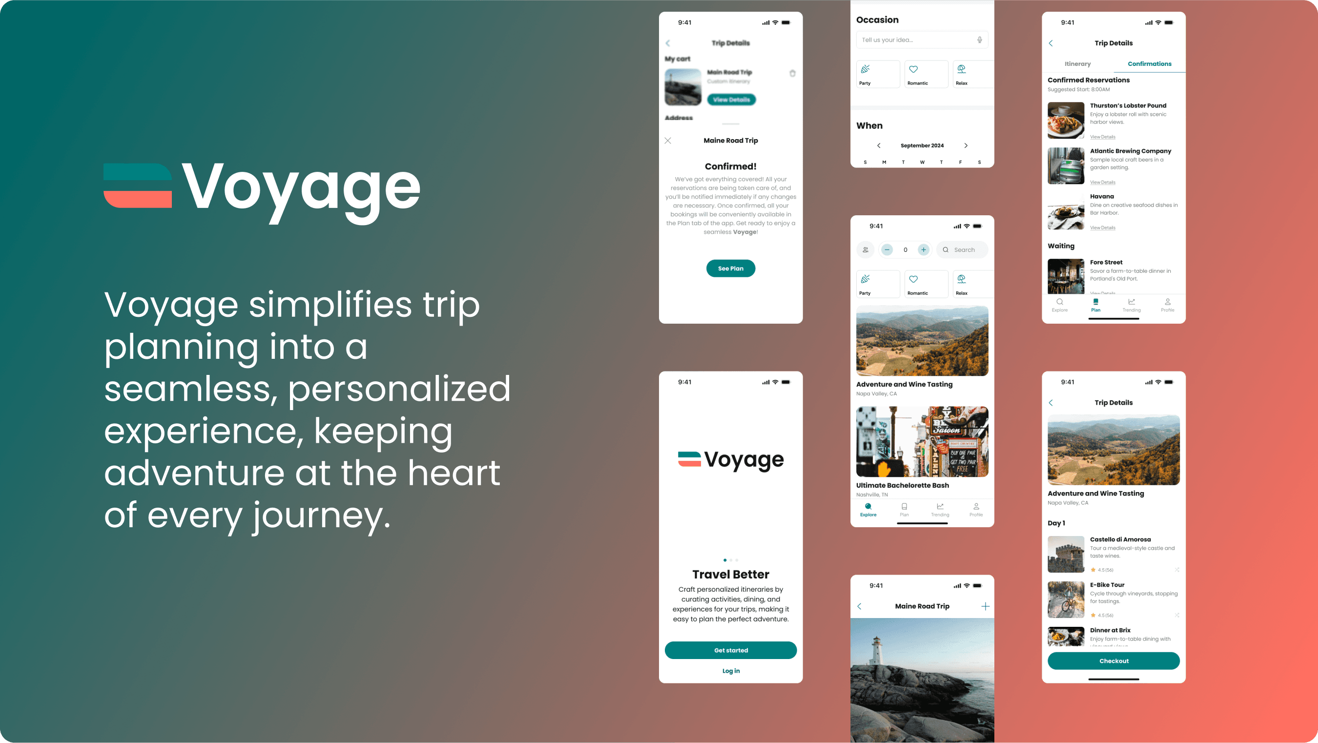 Project showcase showing screens of voyage app