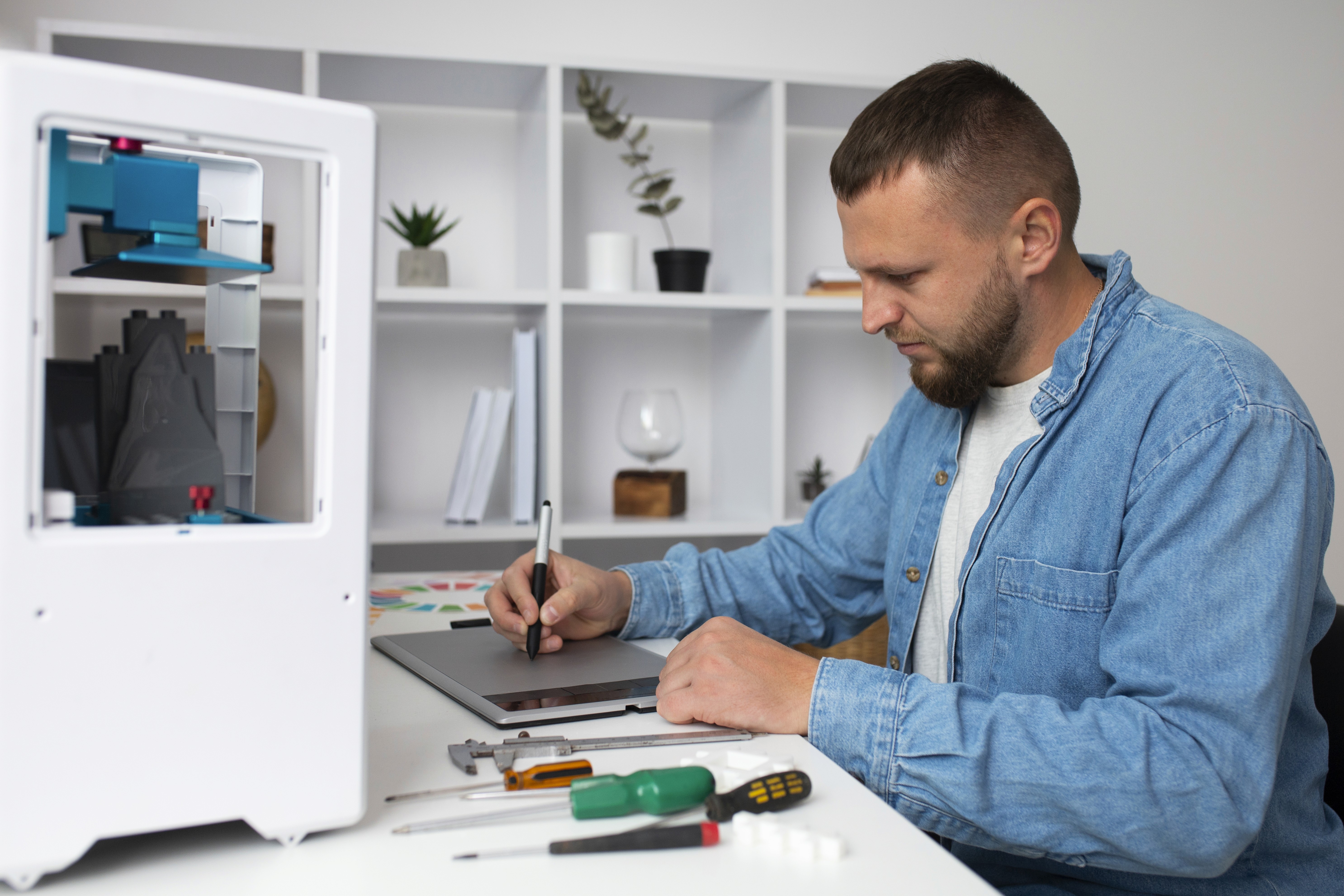 Engineer designing with 3D printer