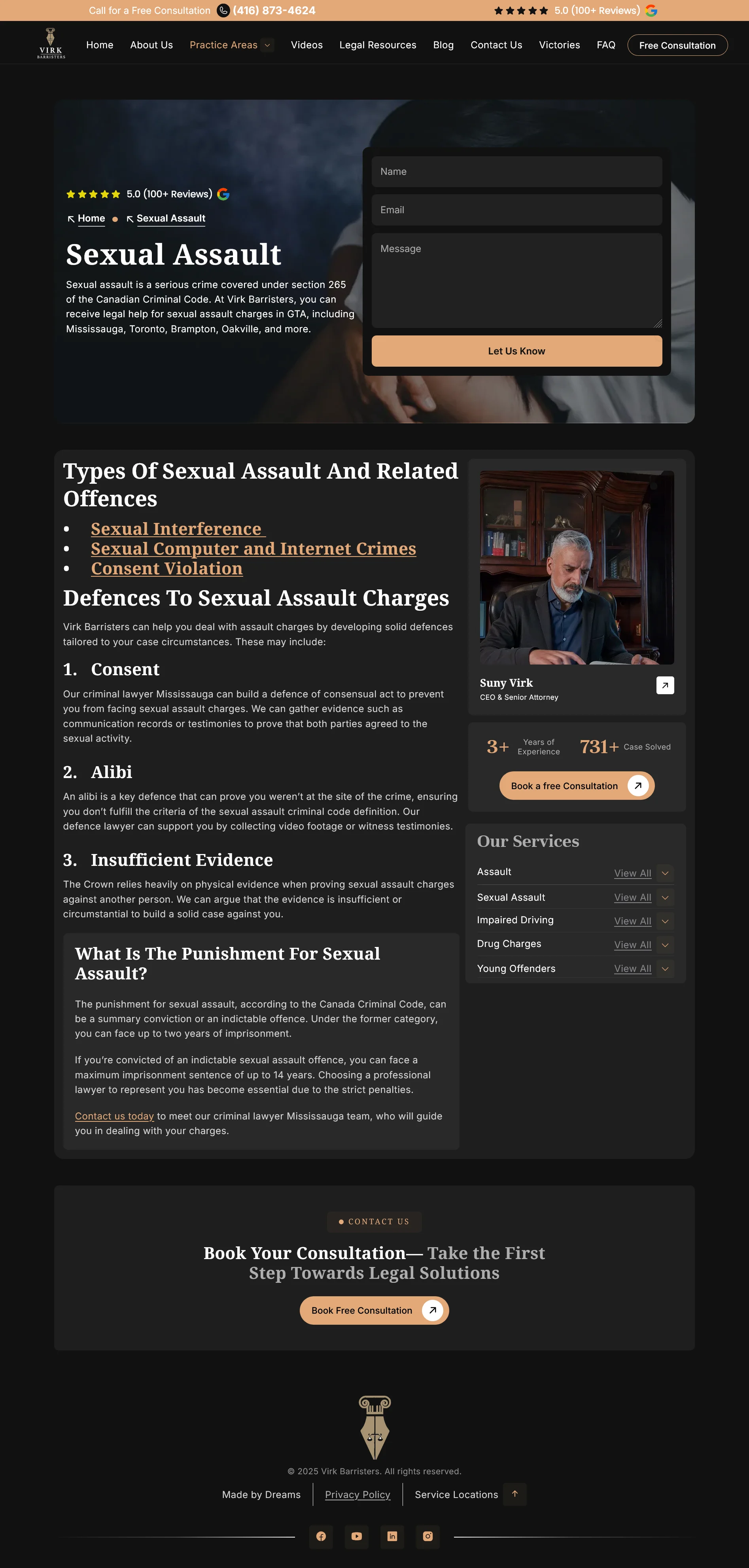 Sexual Assault for virkbarristers website developed & designed by Dreams Agency Mississauga, Ontario