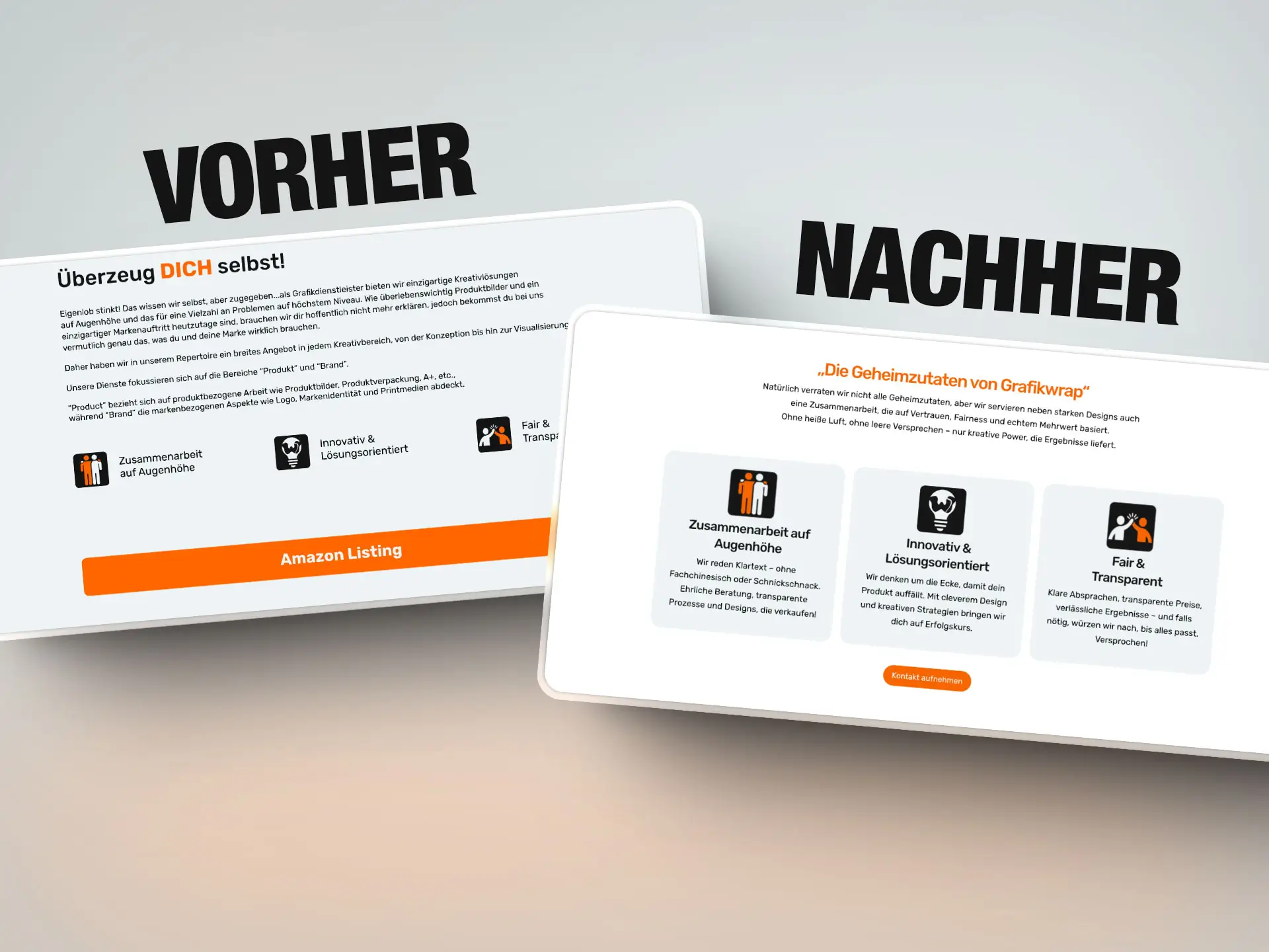 Vorher-Nachher Vergleich für GrafikWrap – visuelle Verbesserung der Amazon Listing Website zur Steigerung der Markenwirkung