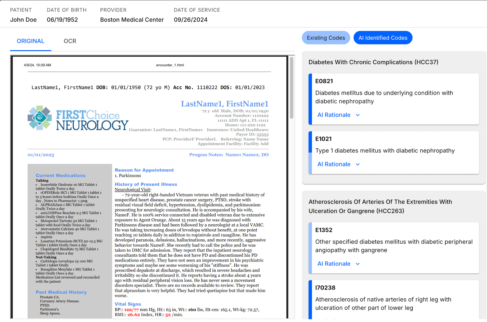 Chart on the left side of the screen and identified HCCs on the right side of the screen.