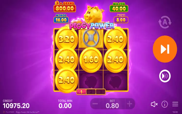 Piggy Power: Hit the Bonus — grille 3 × 3 avec pièces dorées et quatre jackpots fixes