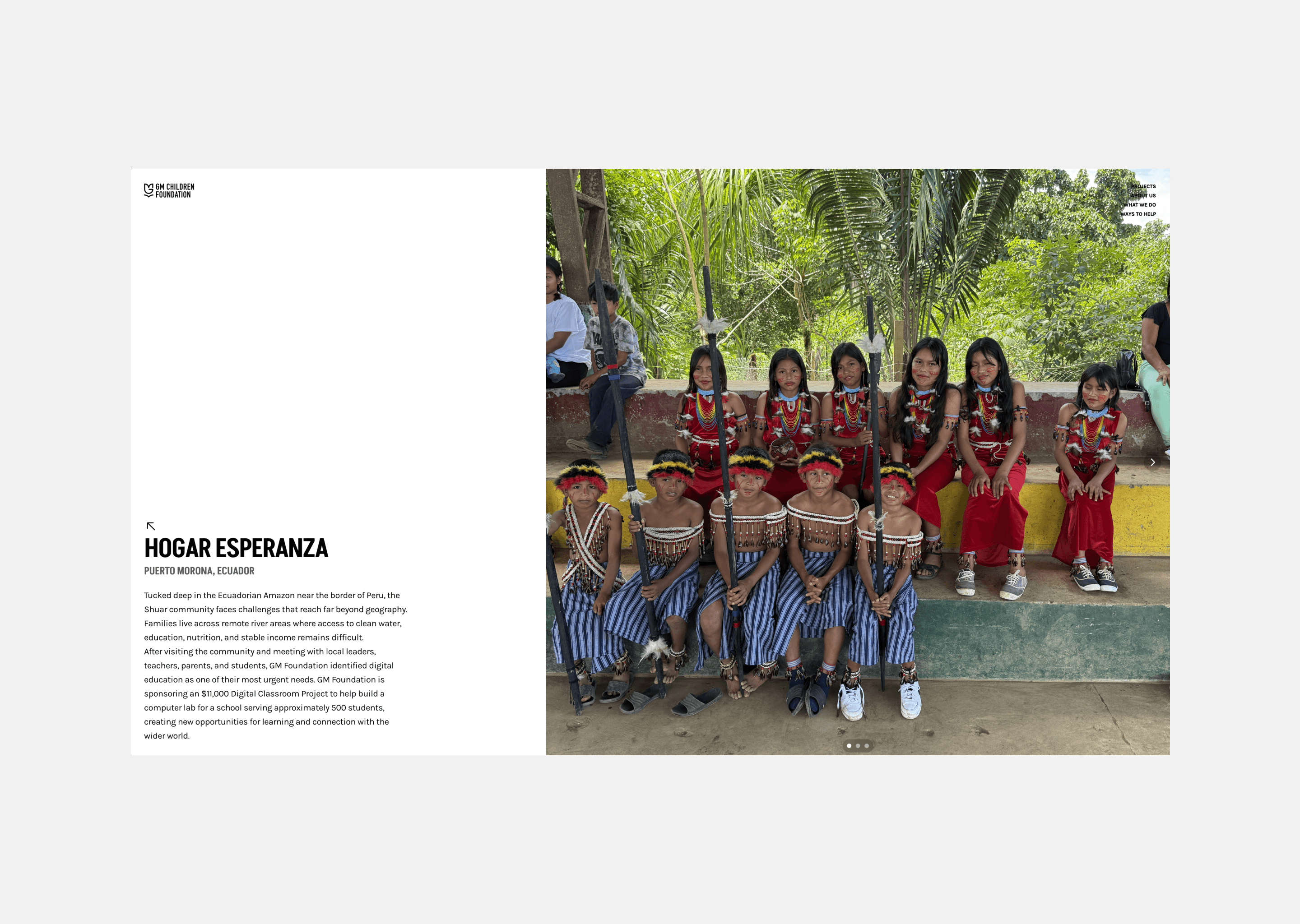 Project hero section with description and image carousel