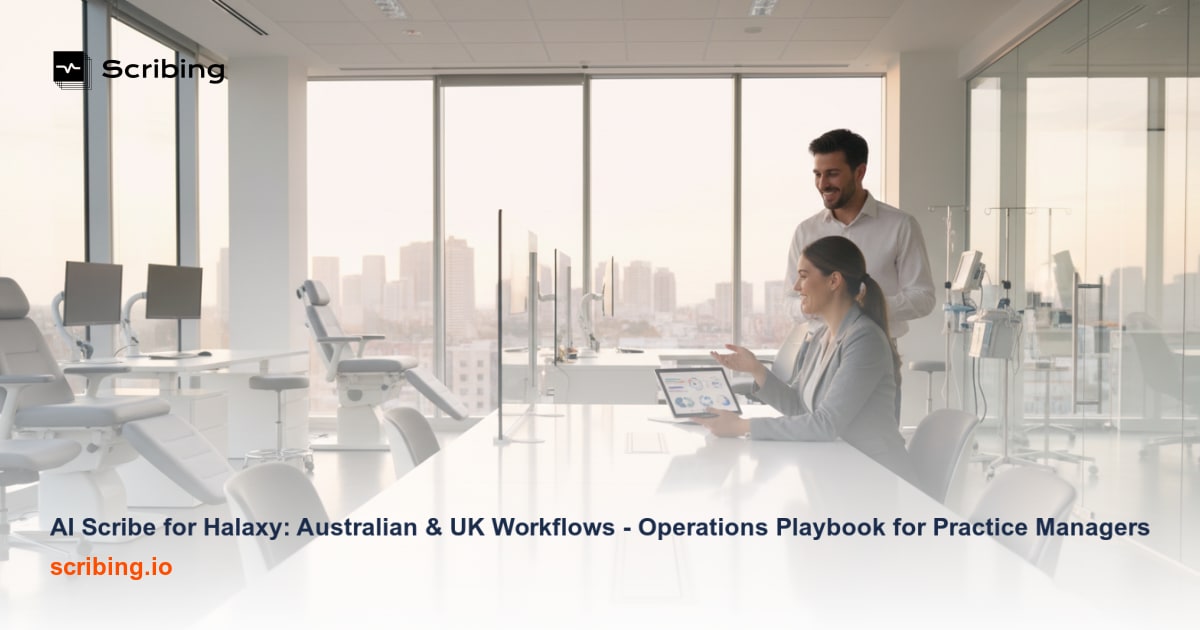 Corporate illustration representing AI scribe technology integrated with Epic EHR clinical documentation workflow