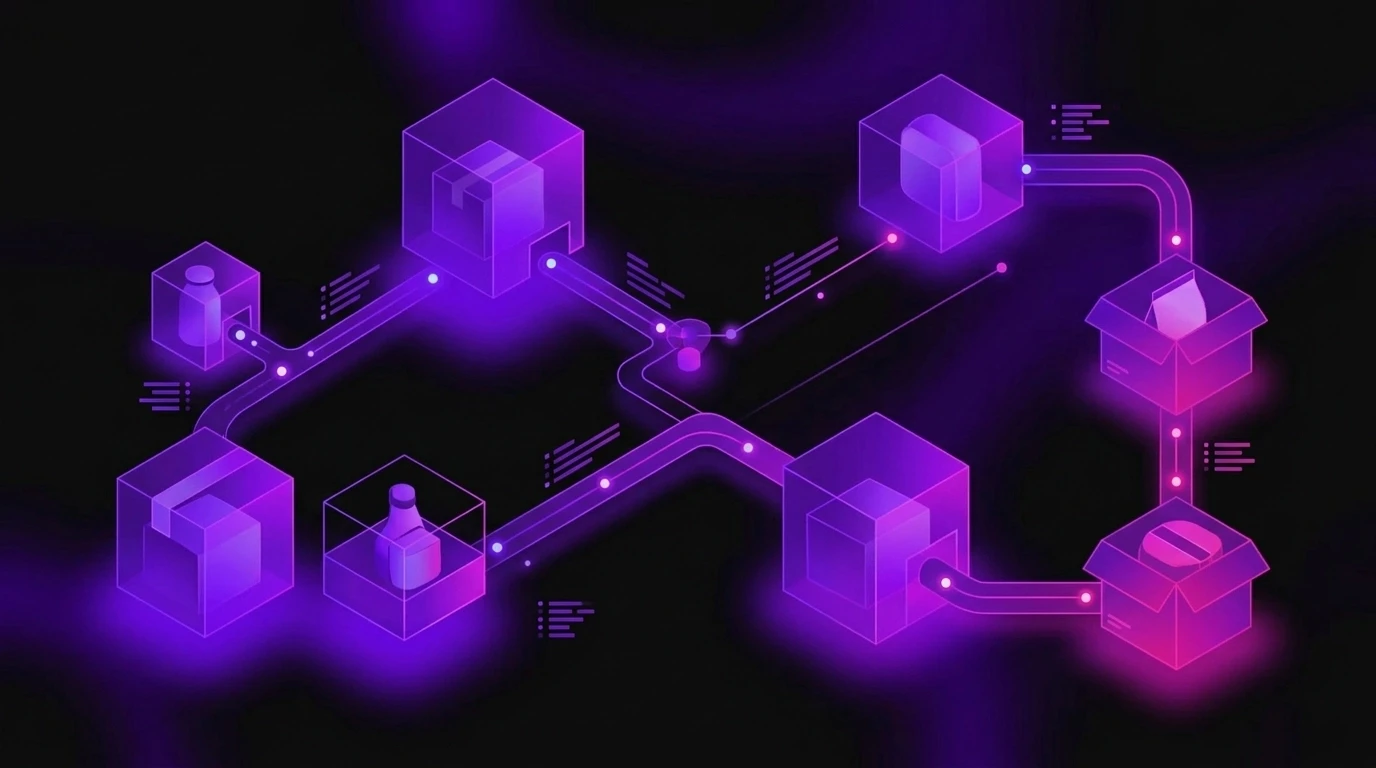 Abstract visualization of automated inventory logic and fulfillment flow