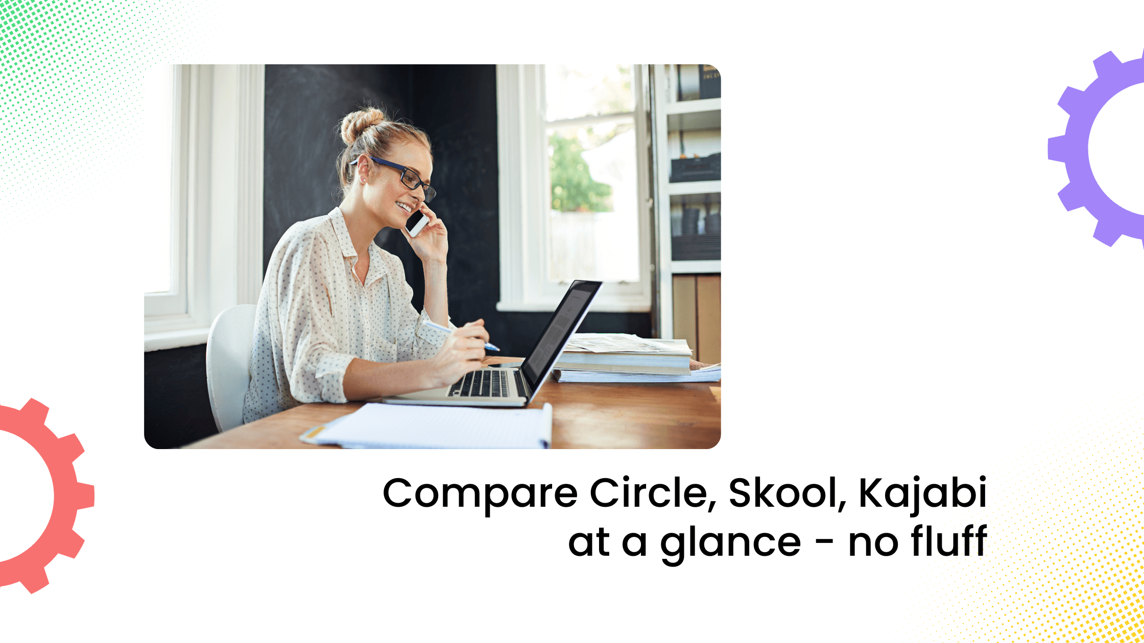 Coach working on a laptop while comparing Circle, Skool, and Kajabi platforms for online coaching growth