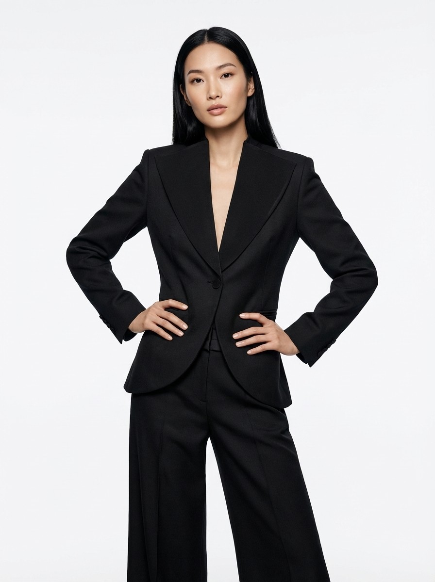 An orange flying car hovering in a dense futuristic city canyon