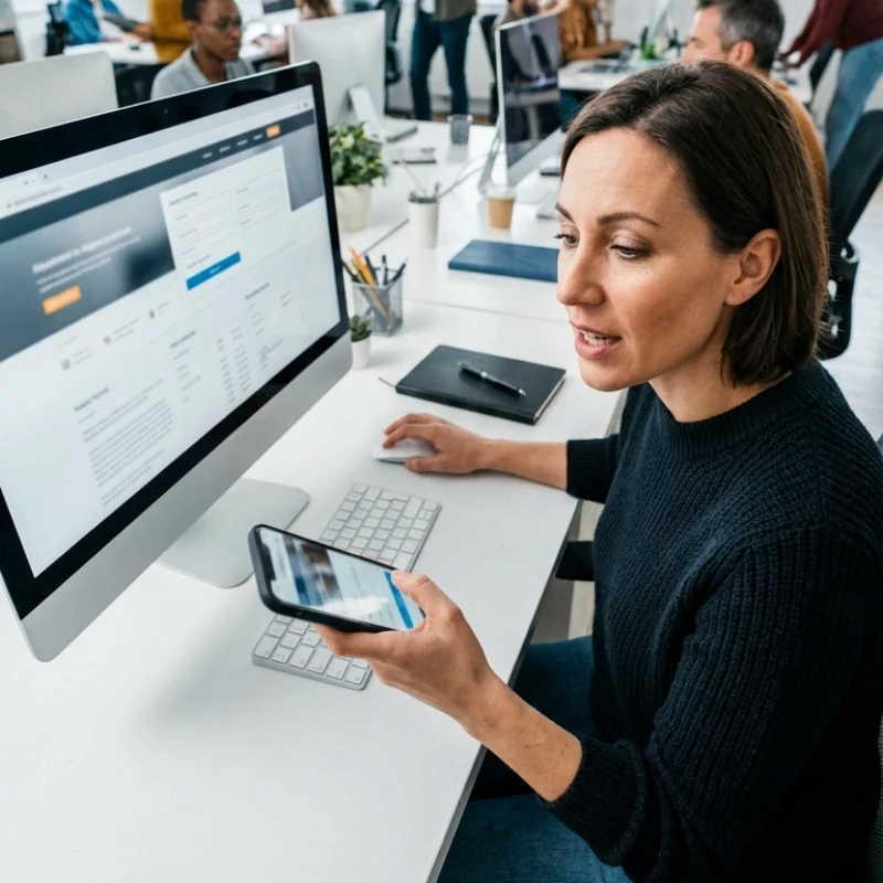Équipe de créatifs en agence à Paris, collaborant autour d'un poste de travail pour concevoir et valider des visuels publicitaires et des messages clés sur plusieurs écrans haute résolution, illustrant notre expertise en Création graphique 360° pour garantir la création d’annonces qui parlent à vos prospects.