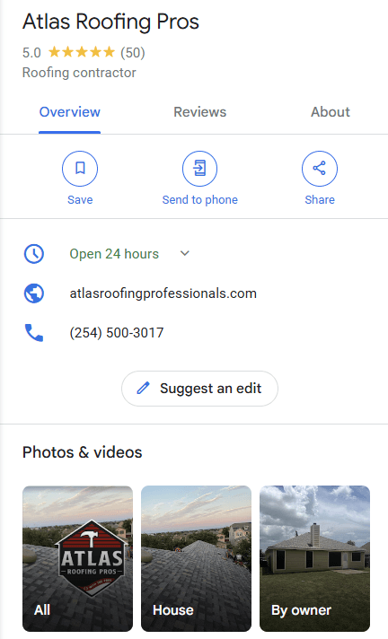 optimized google business profile for roofers