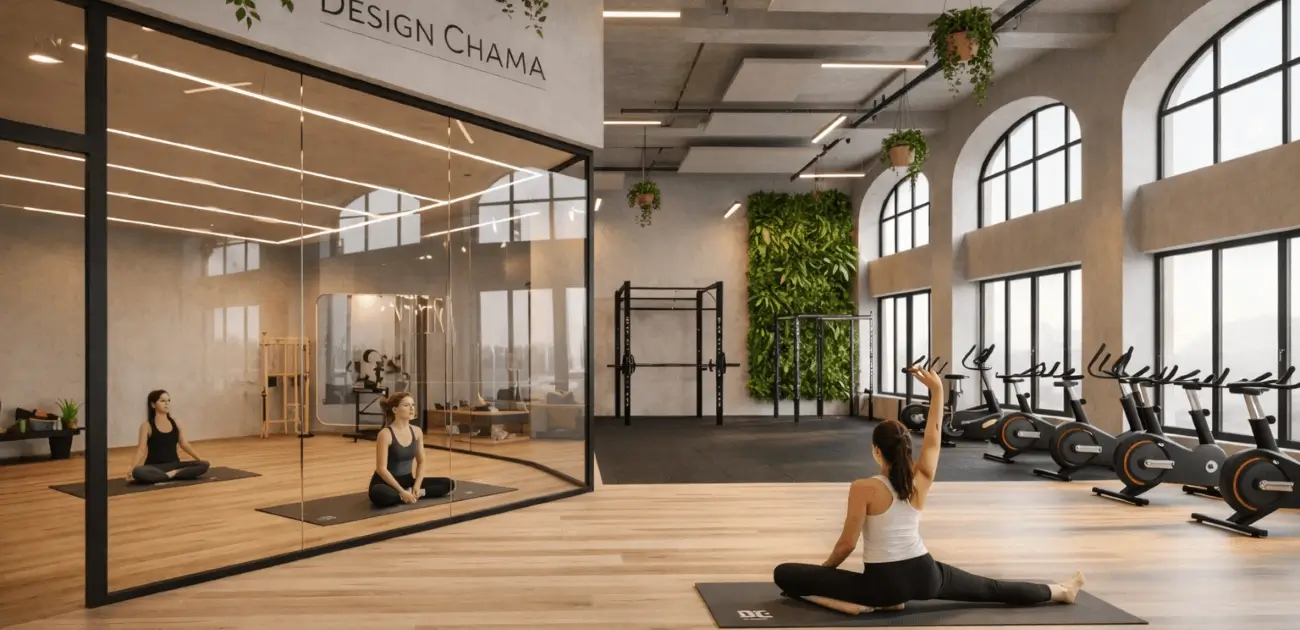 Υπερσύγχρονος fitness χώρος με φυσικό φως, καθαρές γραμμές και premium αισθητική Design Chama
