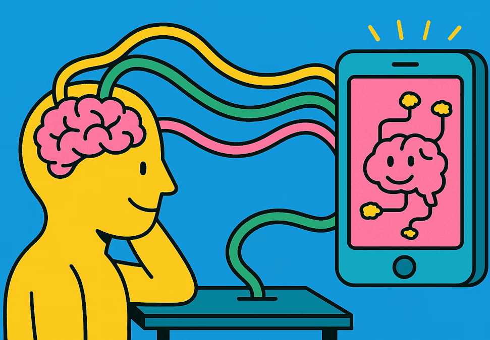 A diagram showing the interconnectedness of various elements within a system, including a mobile phone, documents, settings, and user profiles.