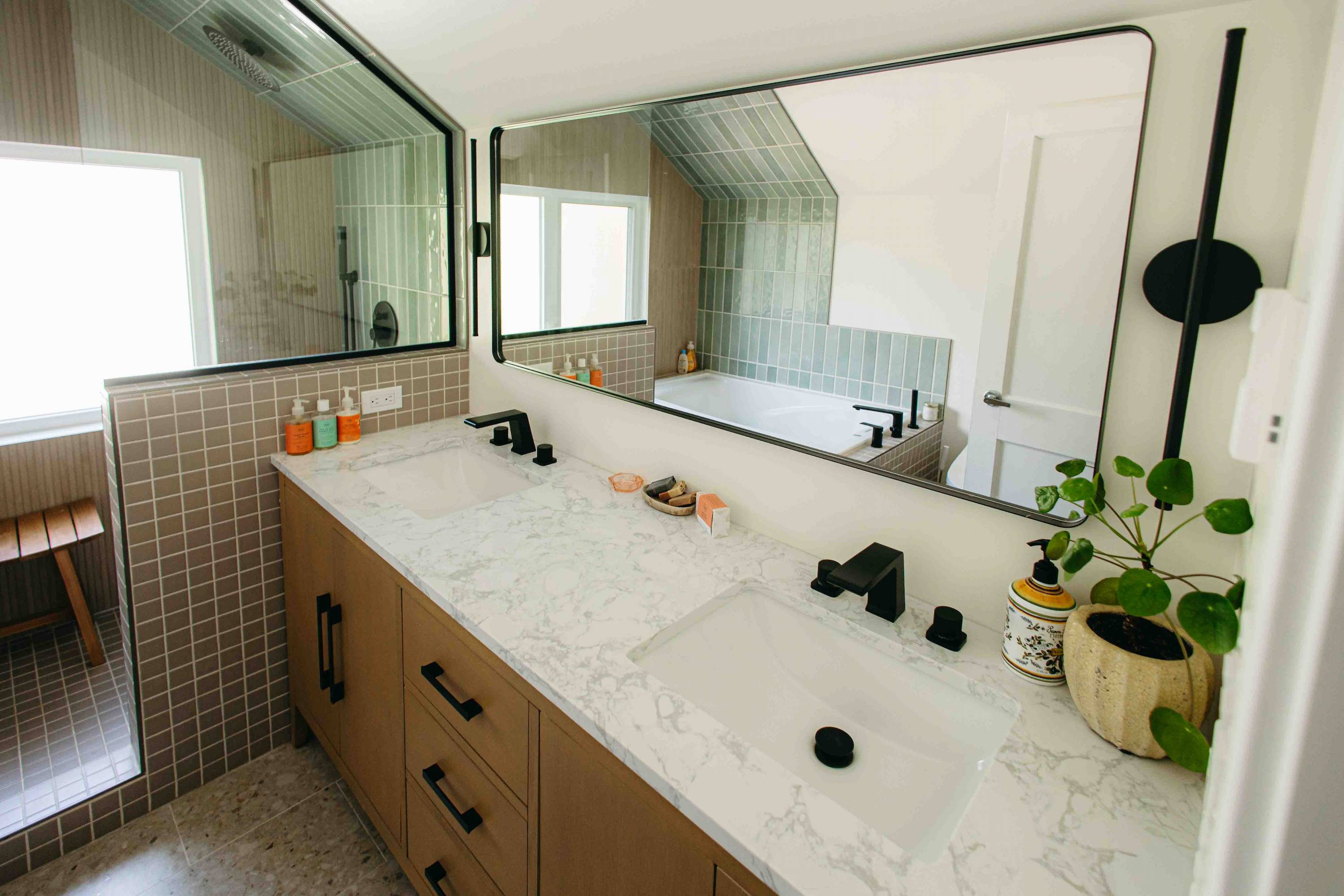 A washroom vanity area after renovation