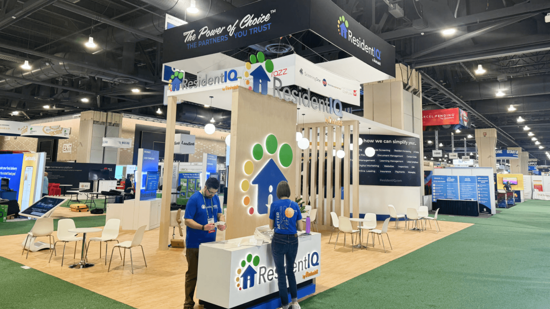 toy exhibit booth with high visibility product presentation and structured merchandising zones for buyers