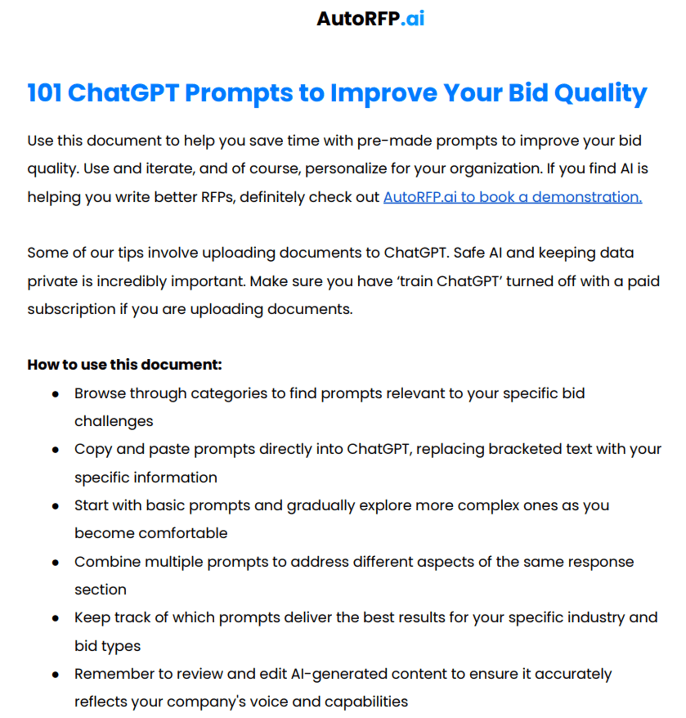 101 chatgpt prompts to improve your bid quality