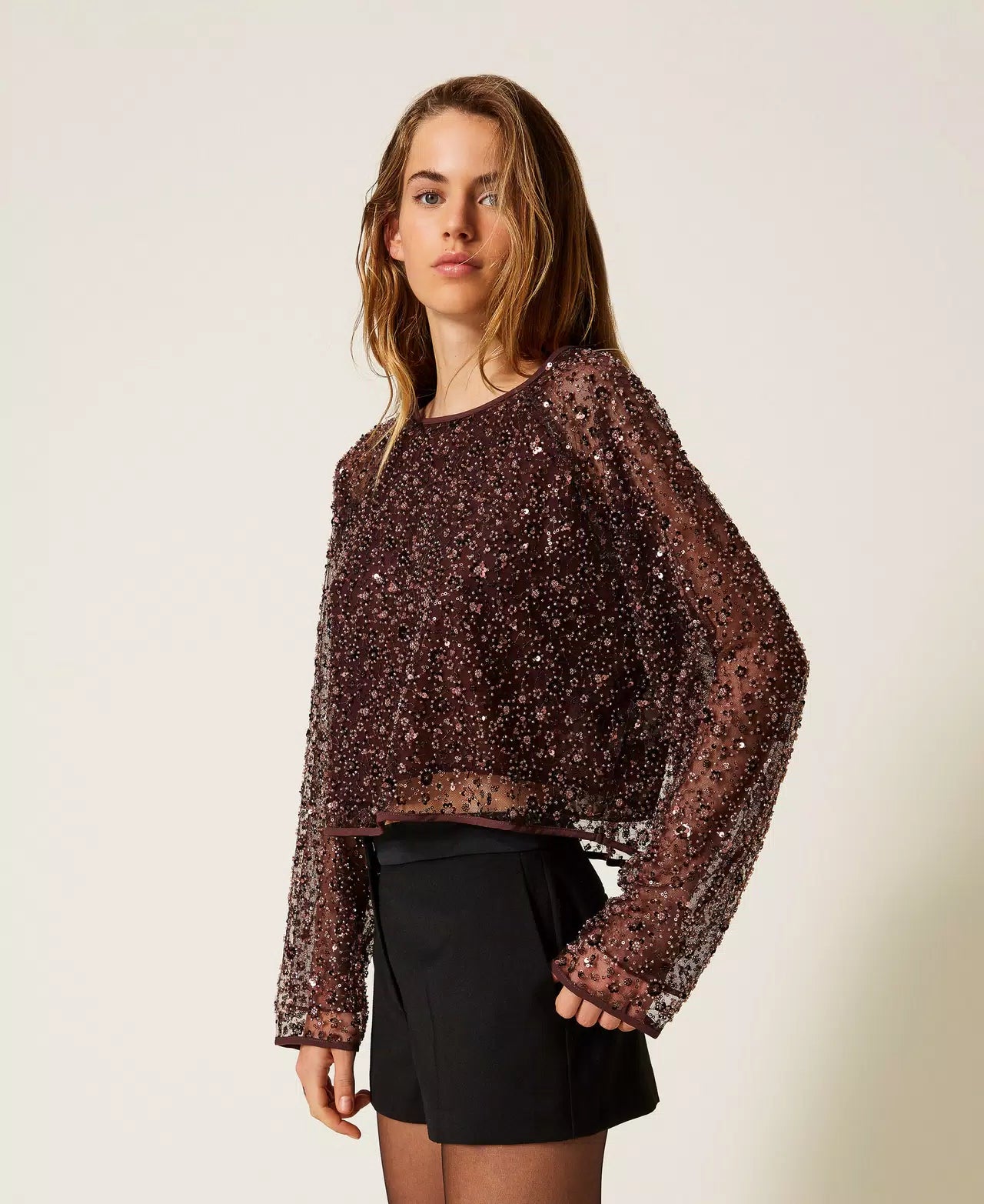 Tulle blouse with sequins