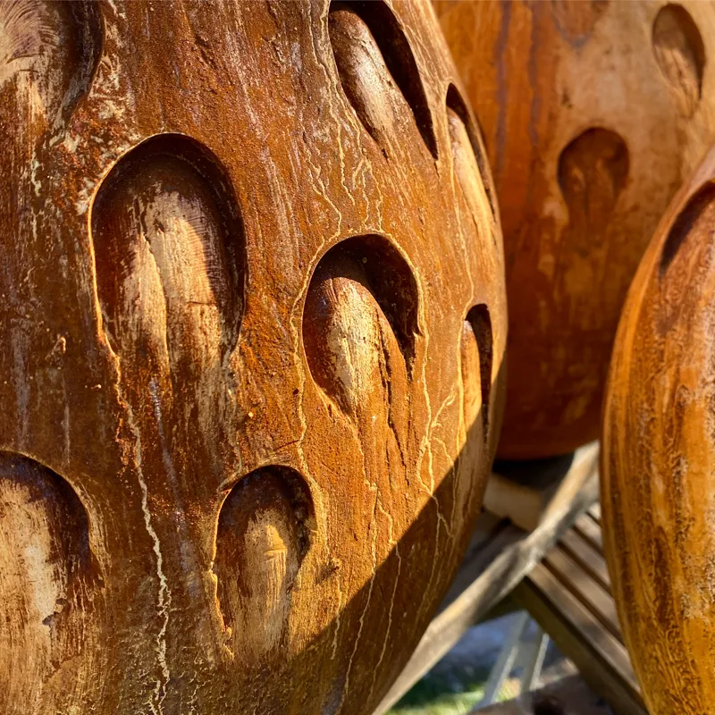 close up dragon egg garden sculpture