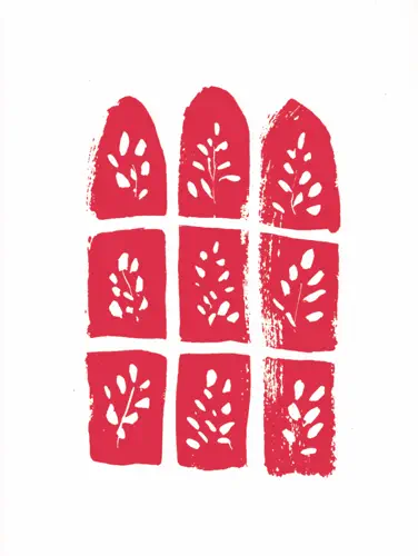 Red stained glass window illustration