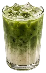 Iced matcha latte in a glass.