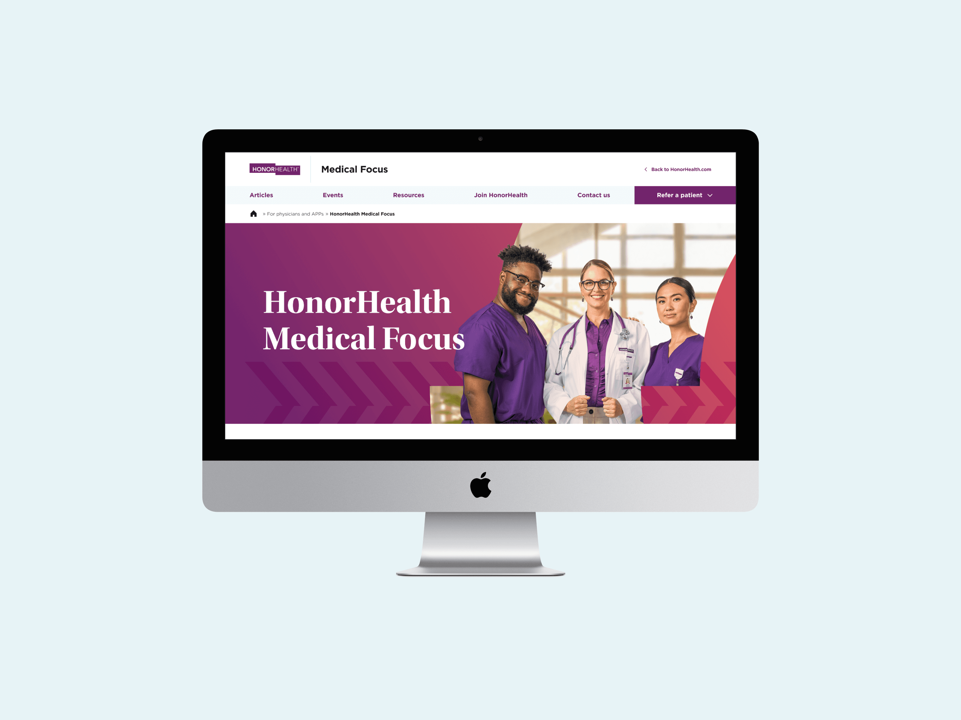 InReach healthcare app mockups showing patient dashboard and doctor profile screens.