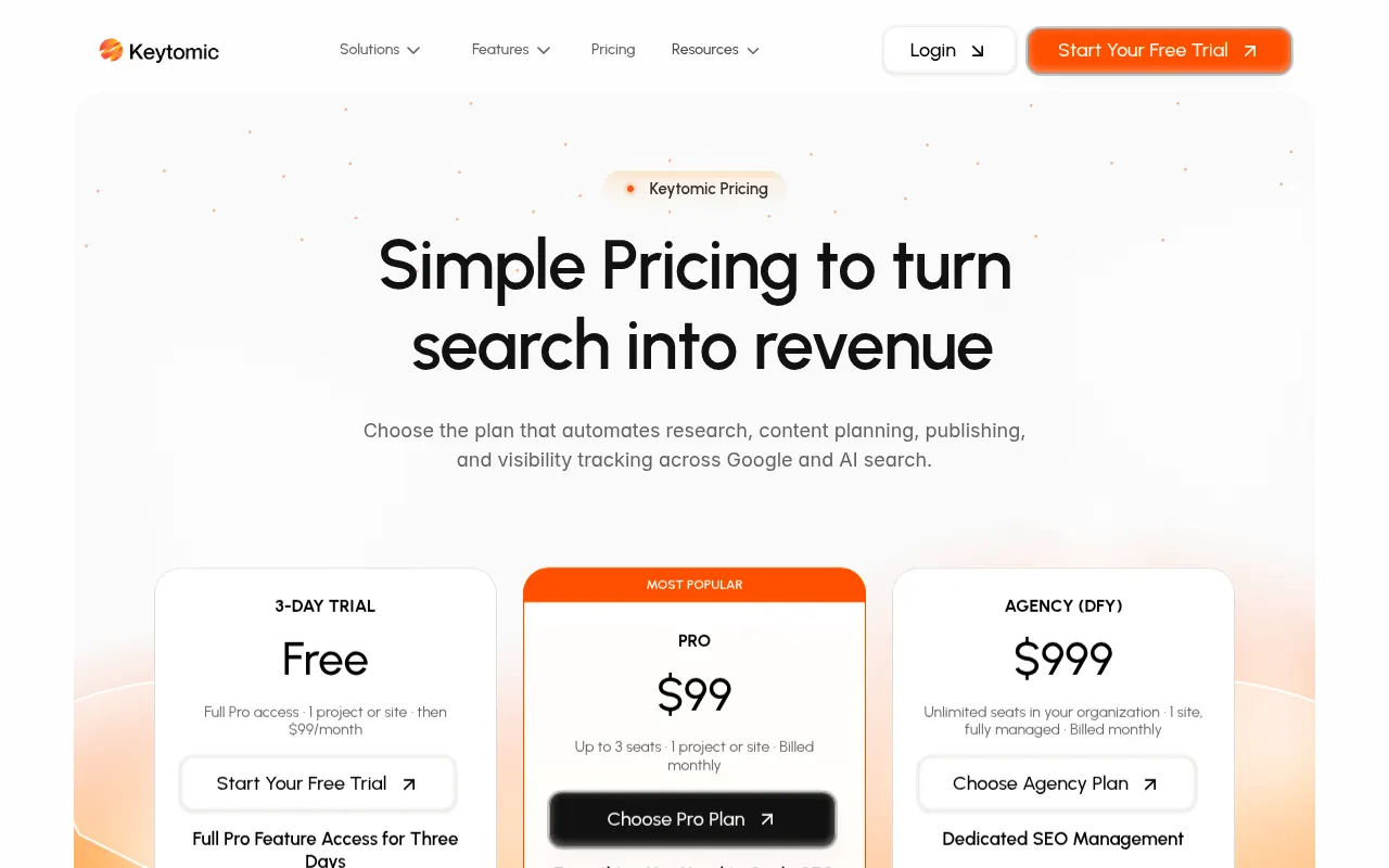 Keytomic official pricing page screenshot, captured October 4, 2026