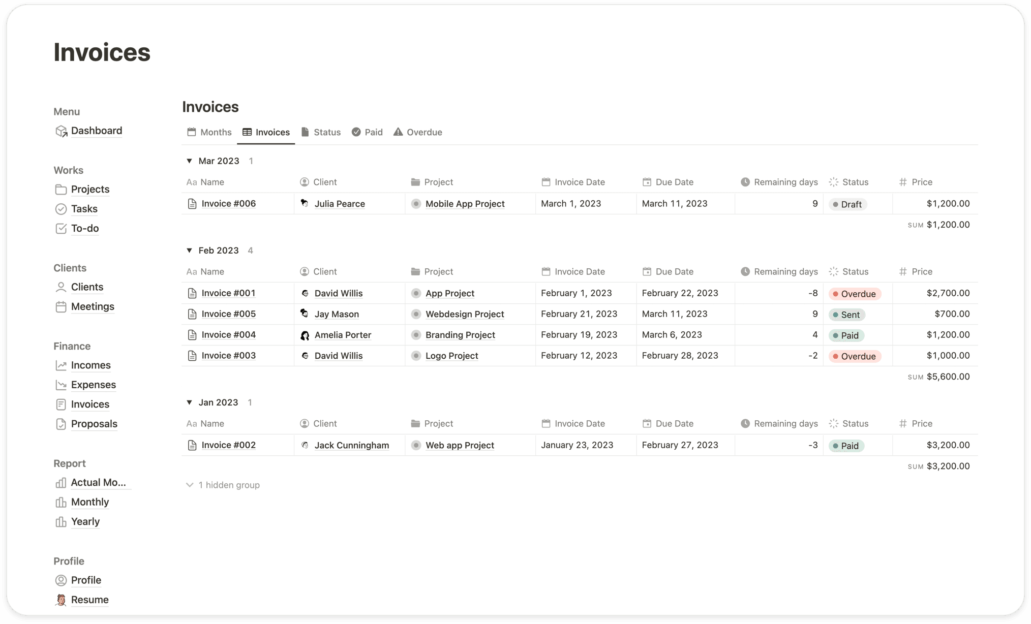 Notion Freelancer Board Template