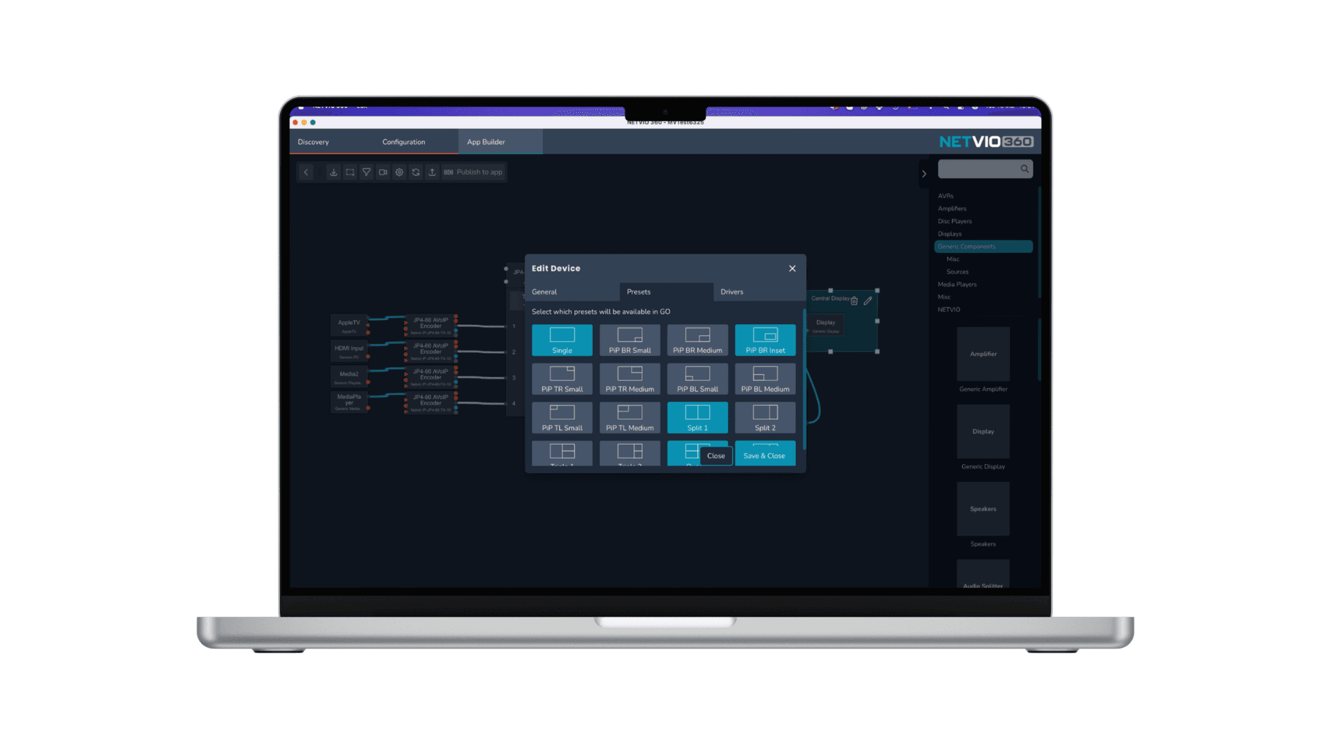Edit Device preset selection window on Netvio 360 software.
