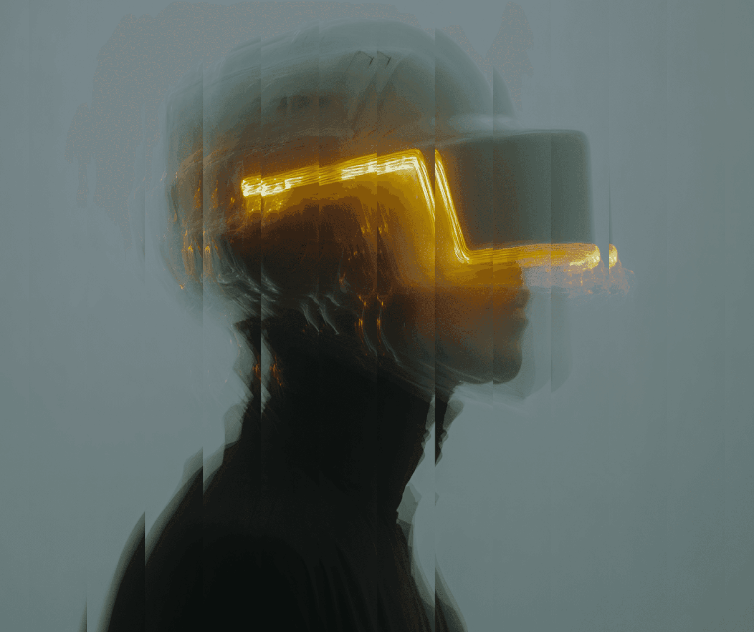 A person wearing a virtual reality headset, fully immersed in a digital environment.
