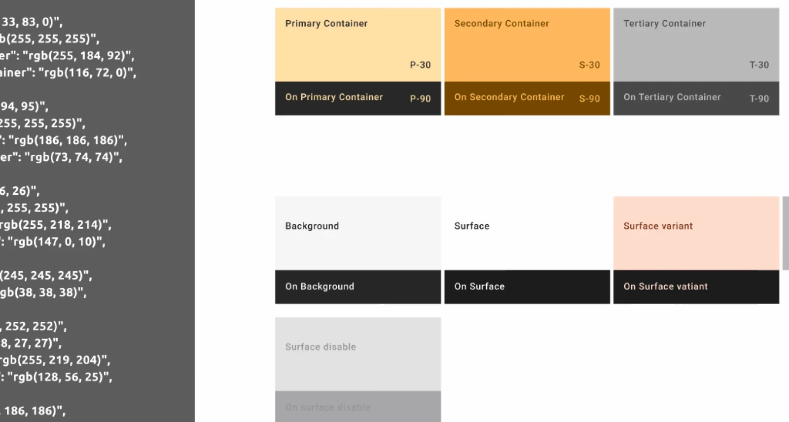 Bridgefy UI surface and container color usage demonstrating background, surface, and elevation hierarchy