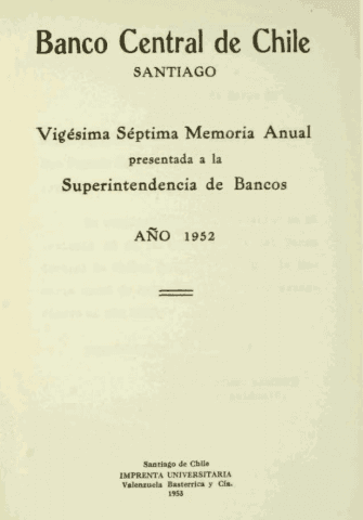 Banco Central de Chile. Memoria Anual 1952