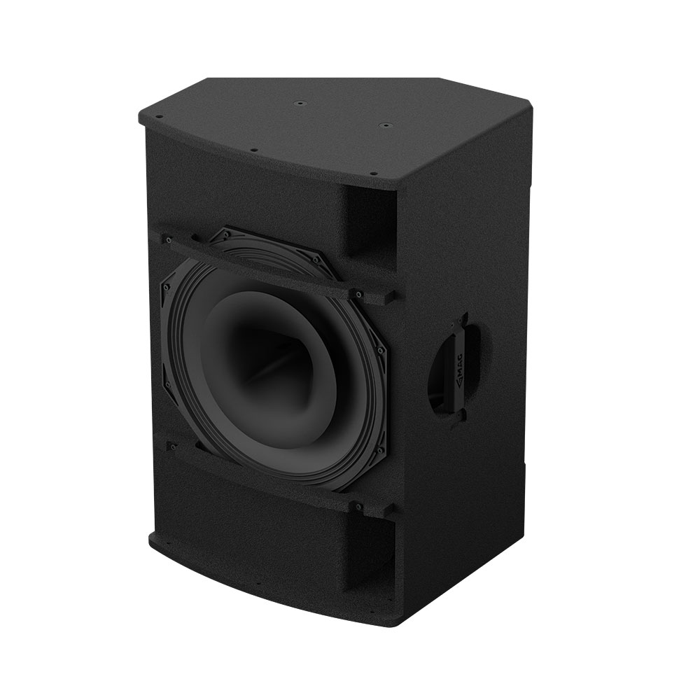 Black speaker cabinet with large woofer
