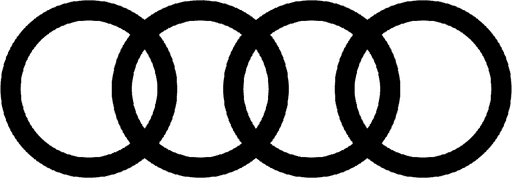 The image shows the Audi logo, featuring four interlocking black rings on a transparent background, representing the automotive brand's identity.