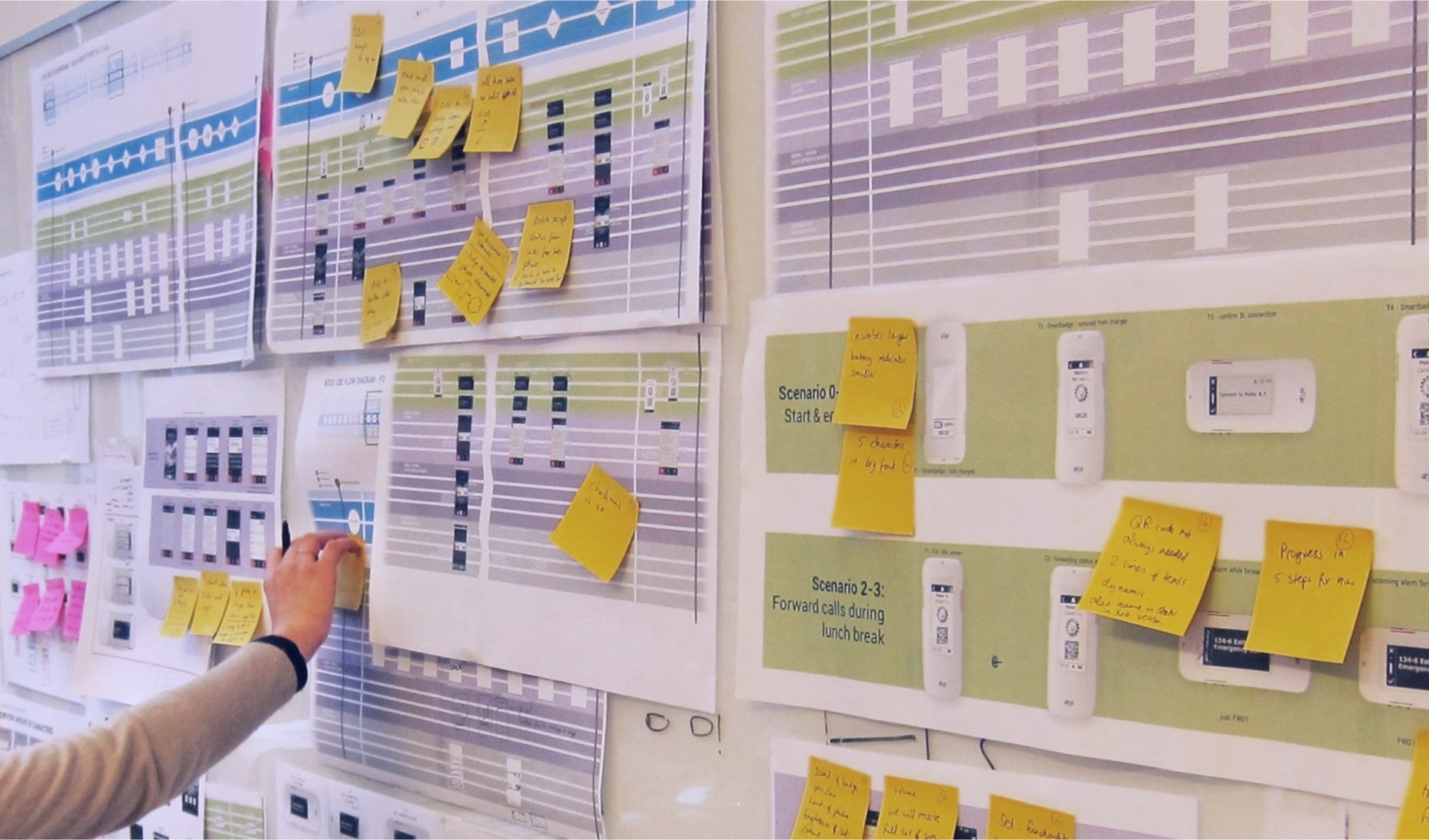 Image of person mapping out a multi-modal user experience on a large poster