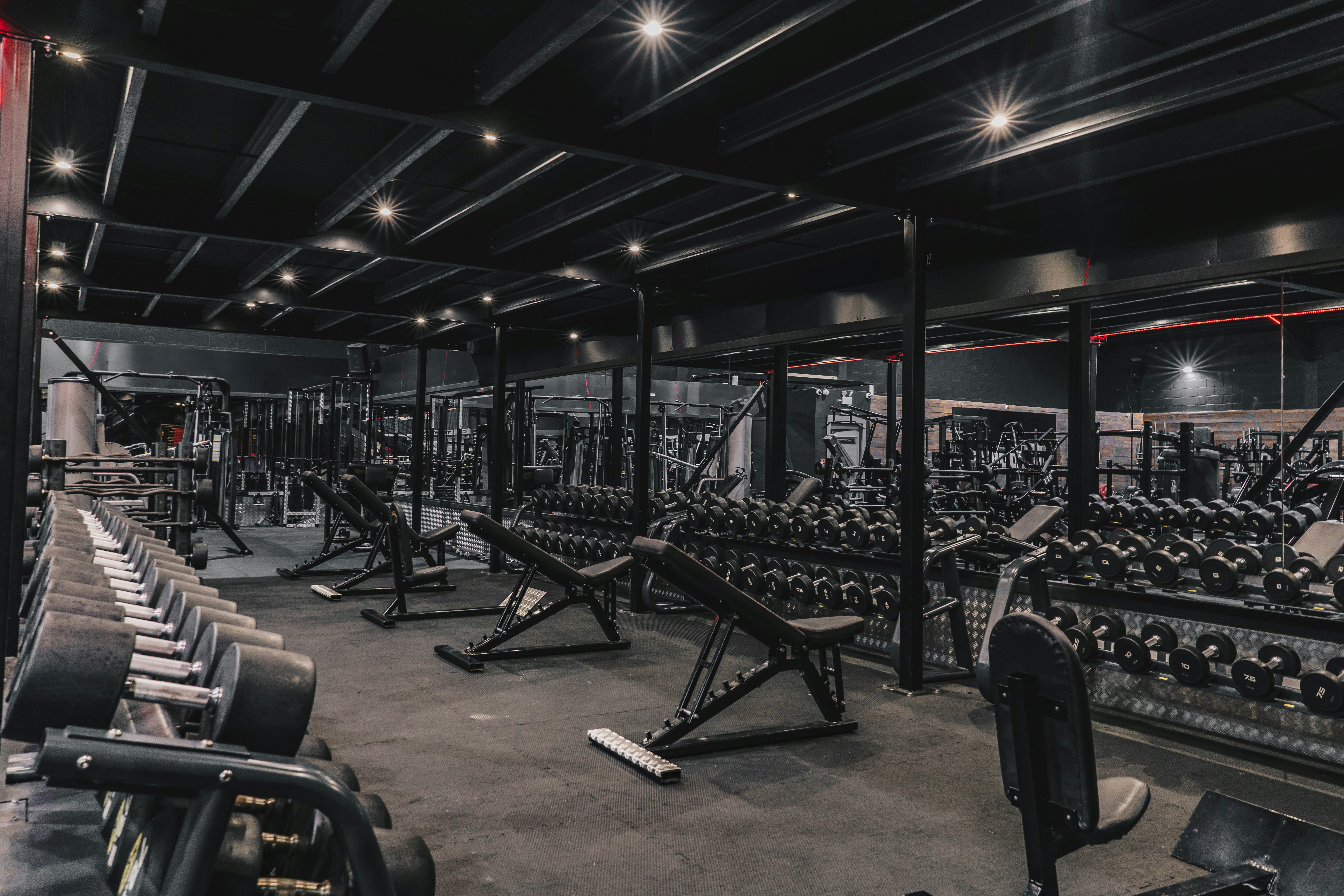 Empty modern gym in evening