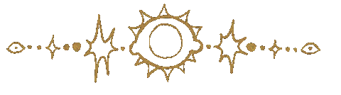 border consisting of a drawn animated eye whose pupil is moon phases, symmetrically surrounded by stars and eyes