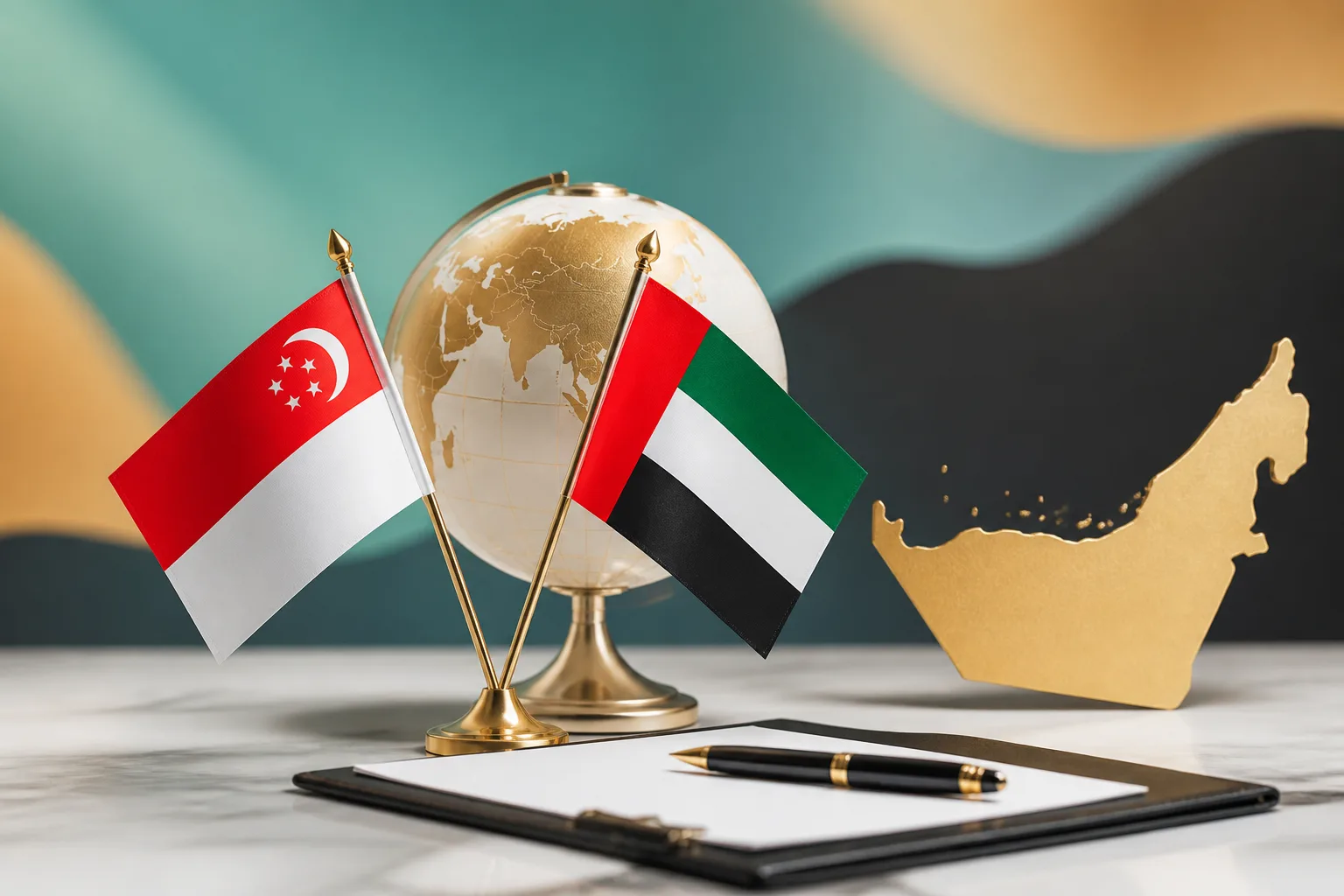 Setting Up a UAE Company From Singapore beside a Dubai trade license document and a