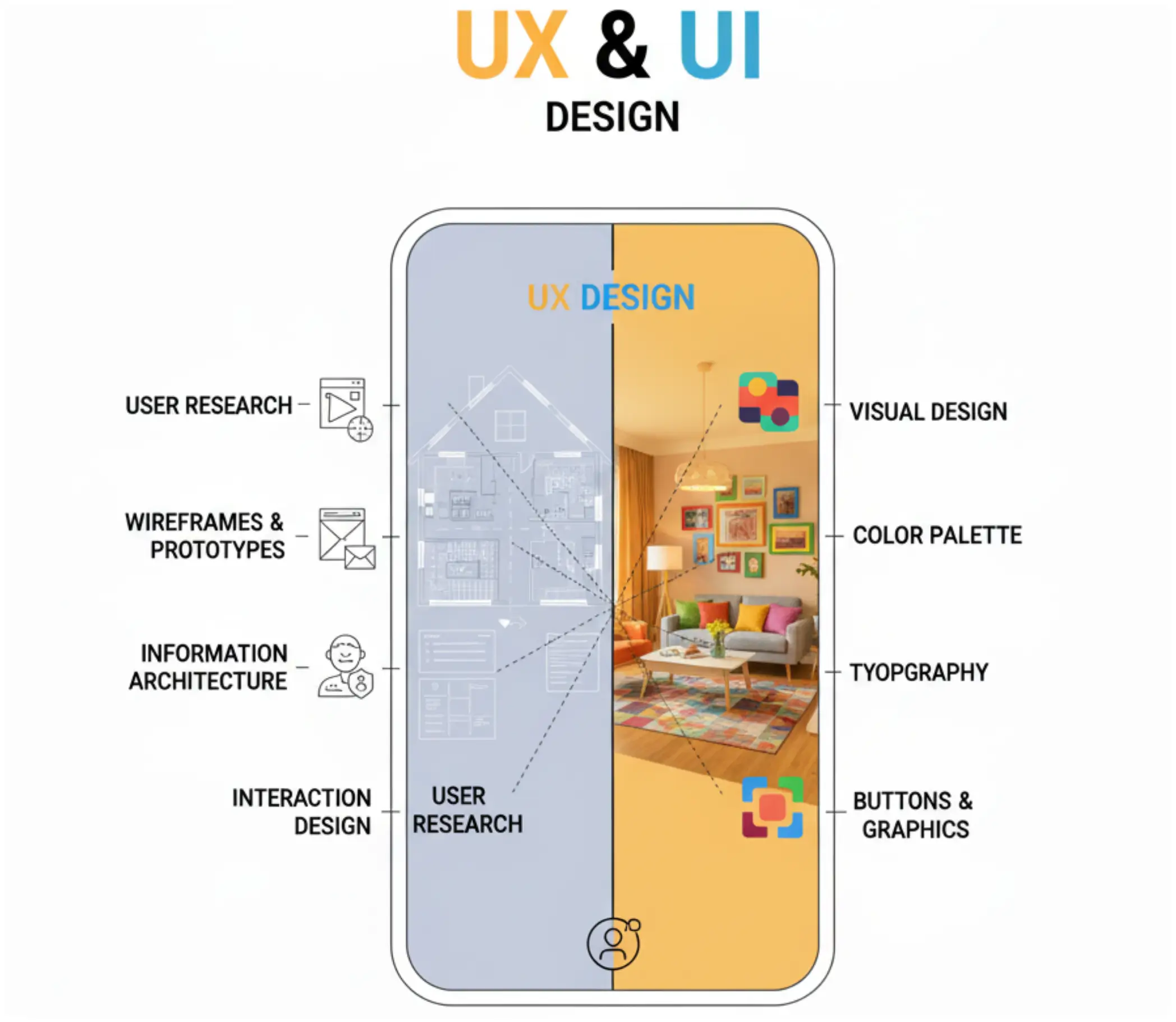 Image showin different between UX & UI design