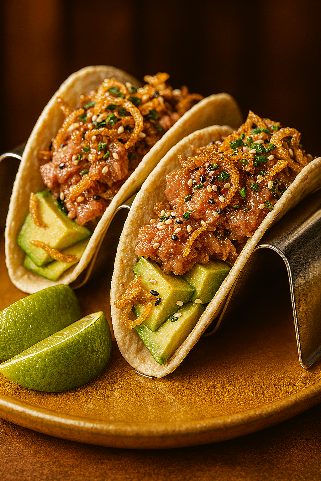 Close-up of a yellow tennis ball sitting on a green court, positioned near the white center line.
