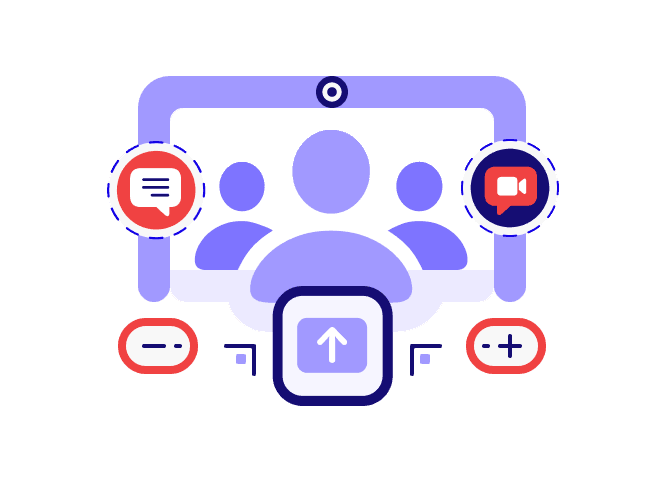 Illustration showing a display with avatars and composition icons representing Conference Rooms.