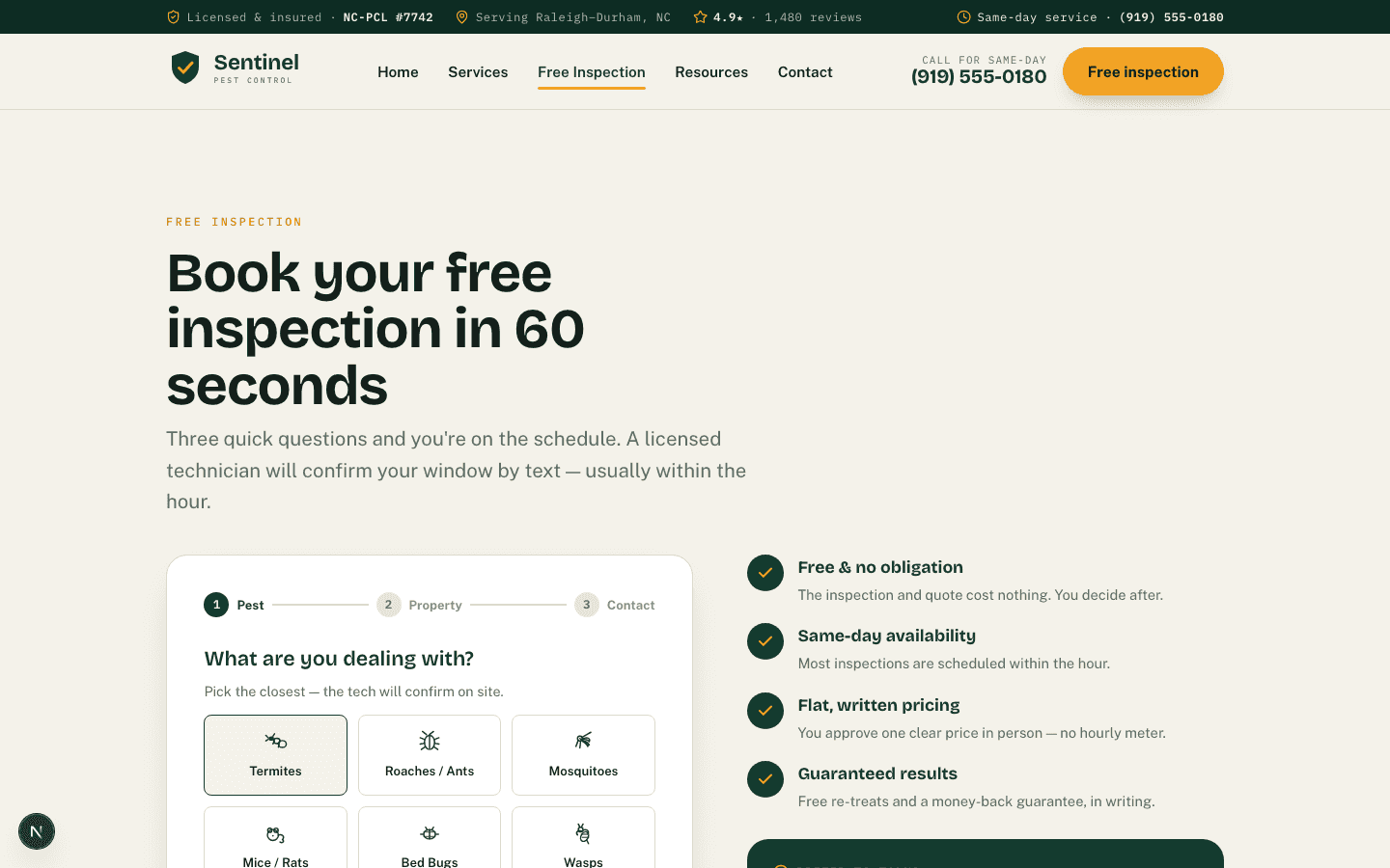 Sentinel Pest website screen 2