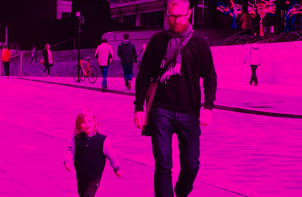 man and boy walking