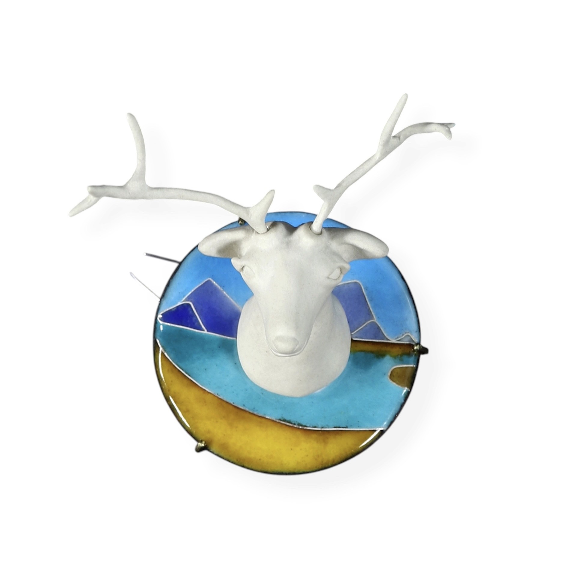 Trohpy Animal Head by Yuxin Song, plique-à-jour enamel on silver. Contemporary jewelry art, 26 x 30 x 3cm, 2025. Masterpiece of translucent enameling technique.