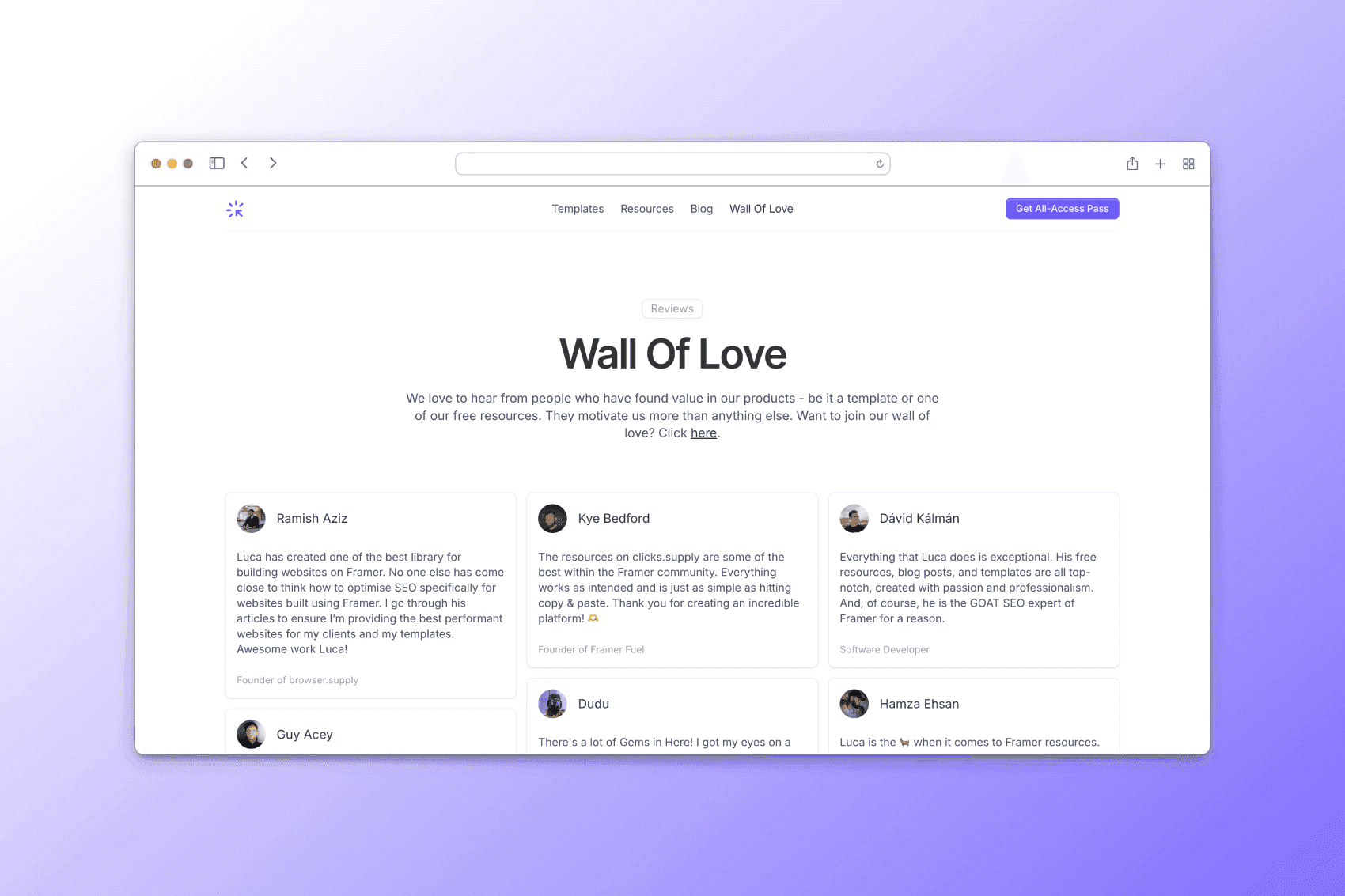 clicks.supply wall of love page design