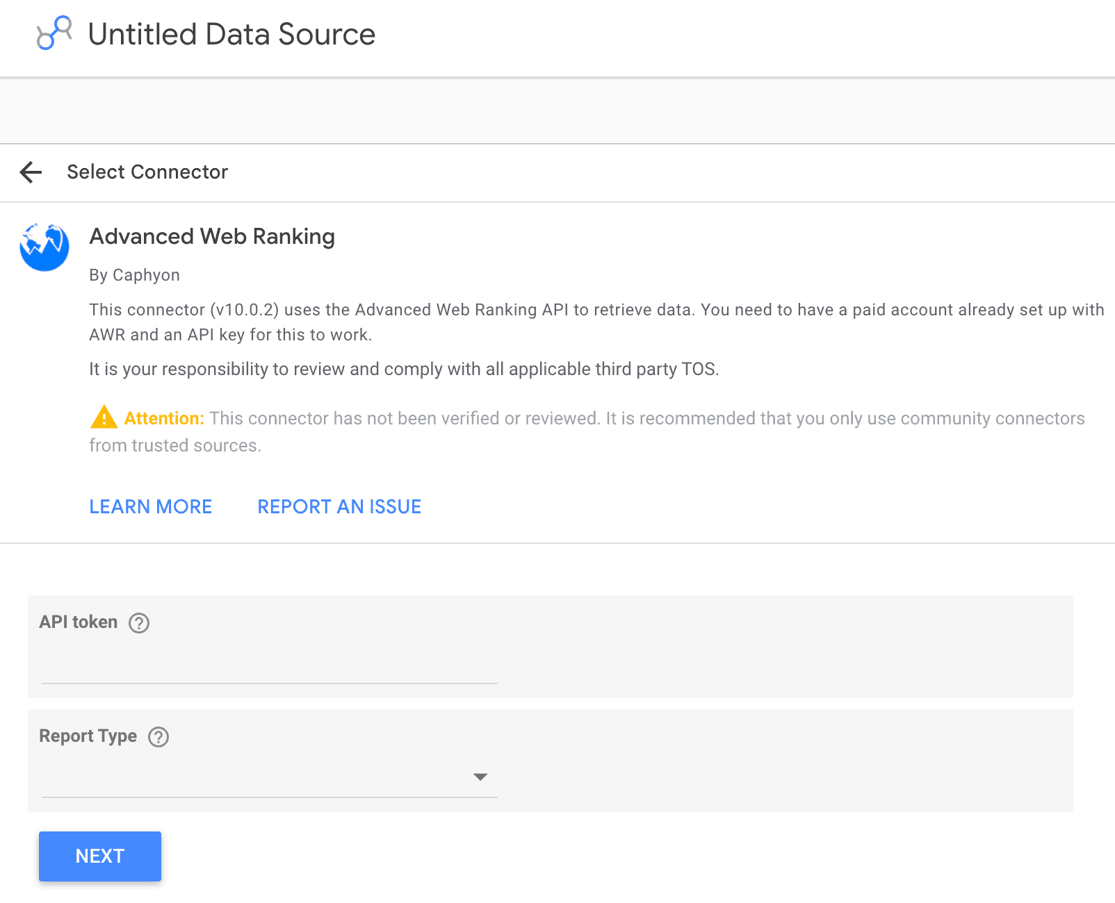 awr-to-data-studio-confirguration-form
