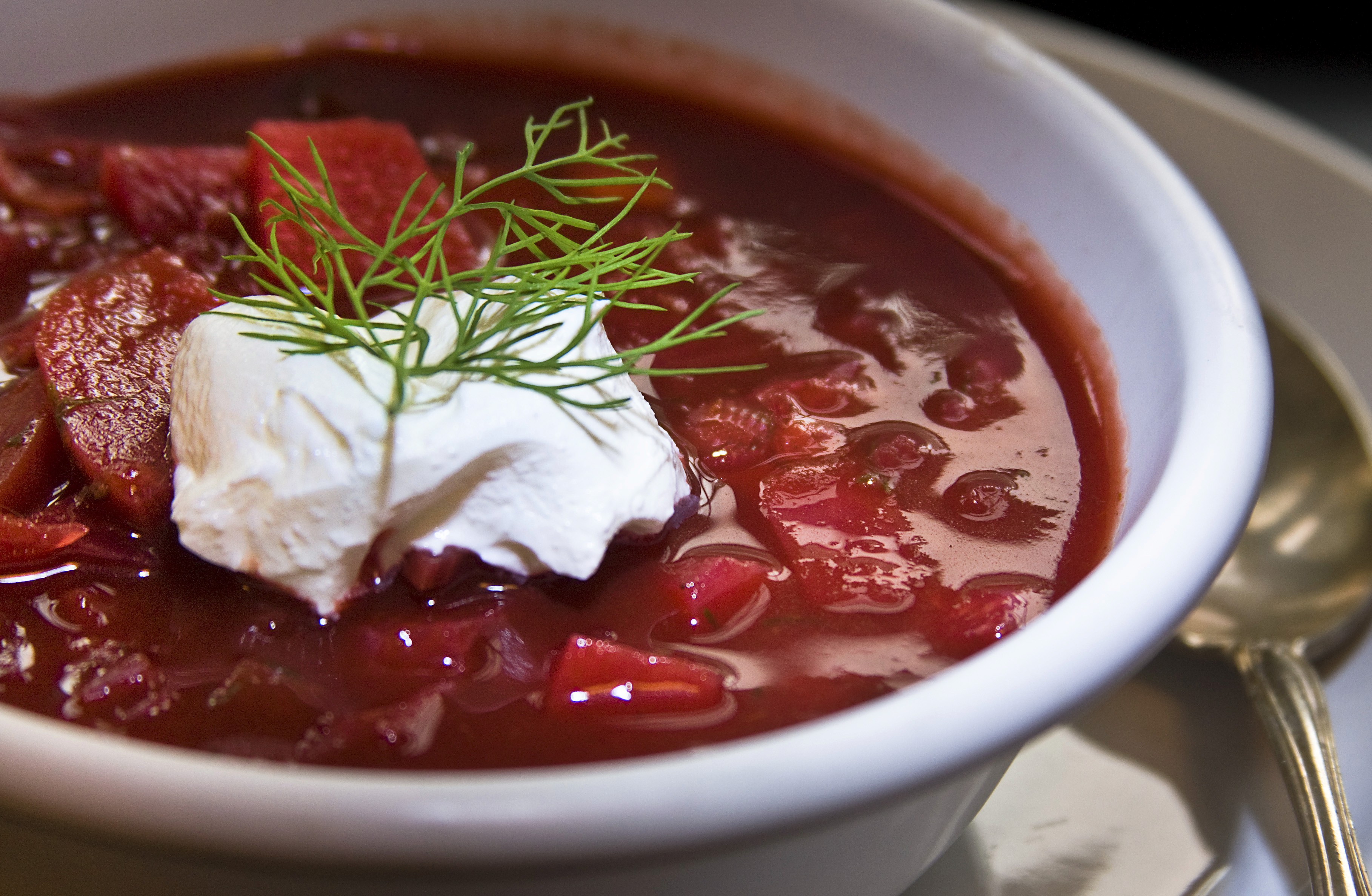 bowl of red borscht