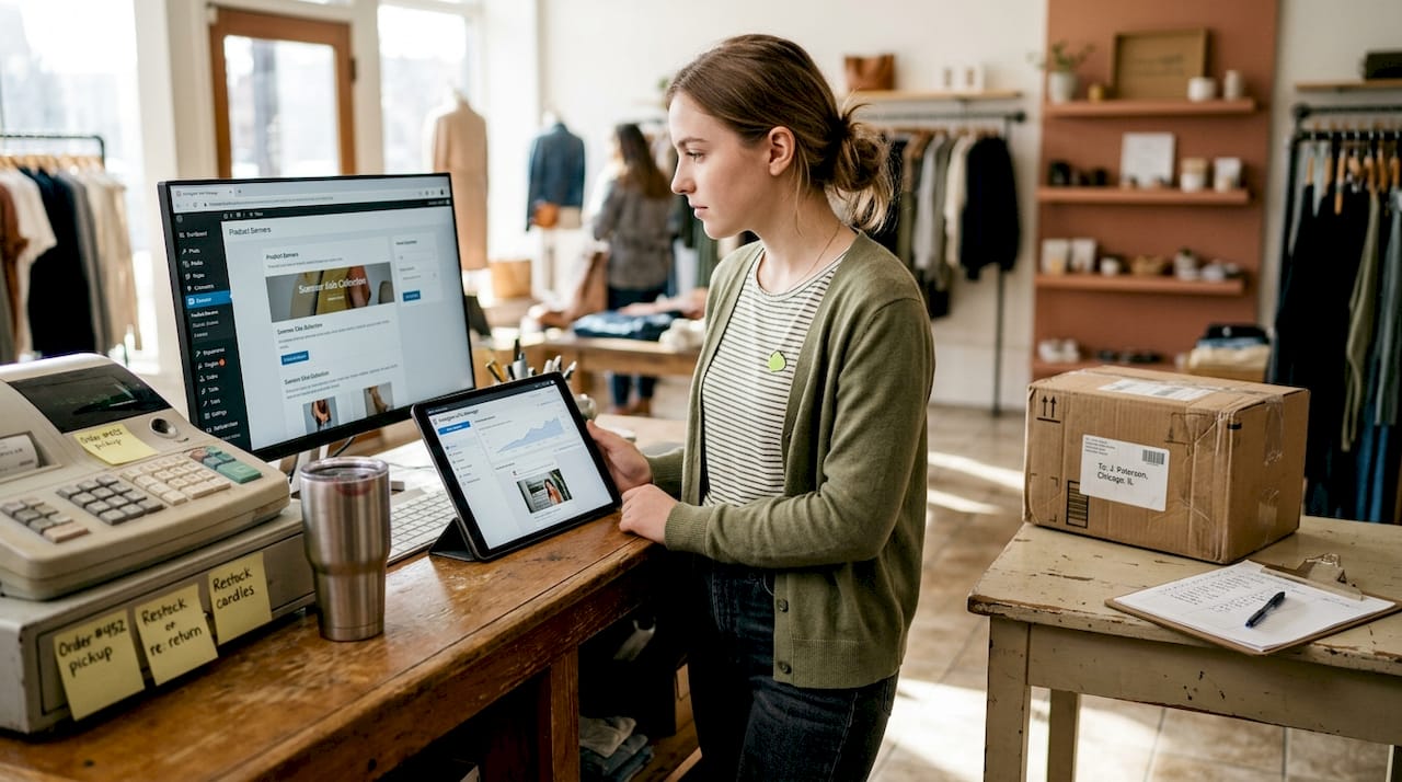 Retail worker viewing ads across devices