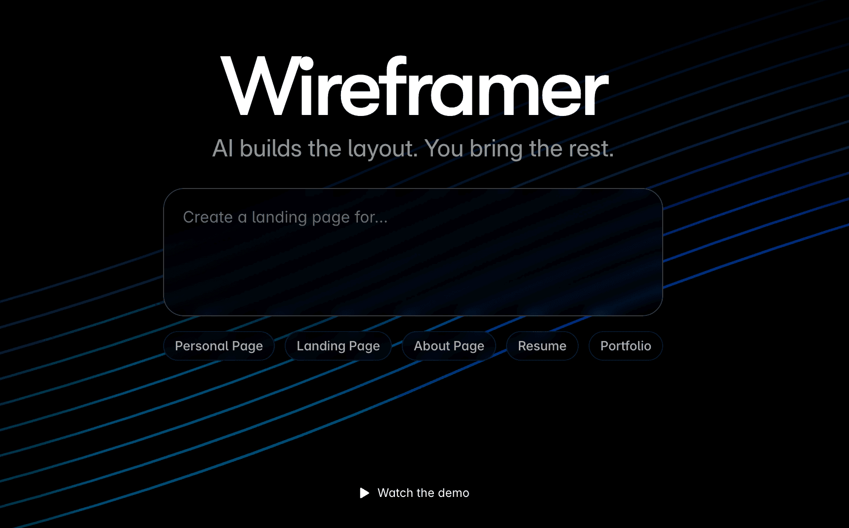Framer Wireframe AI interface showing automatically generated website structure.